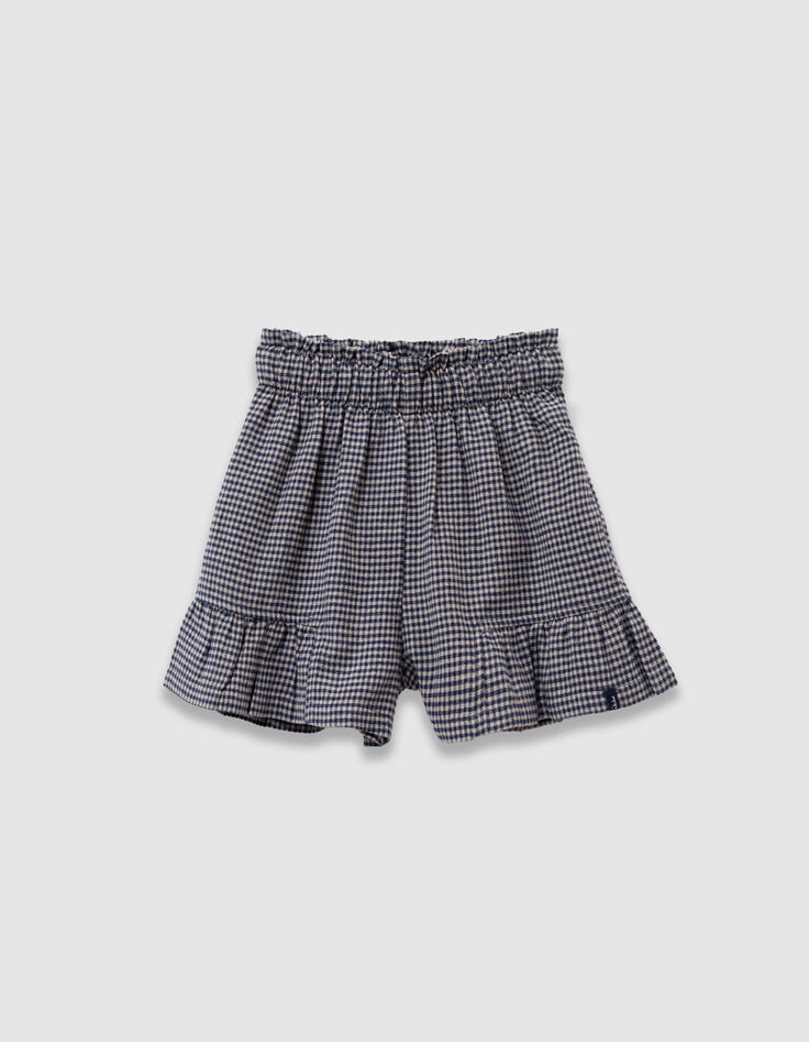 Short marine motif vichy à volants fille-1