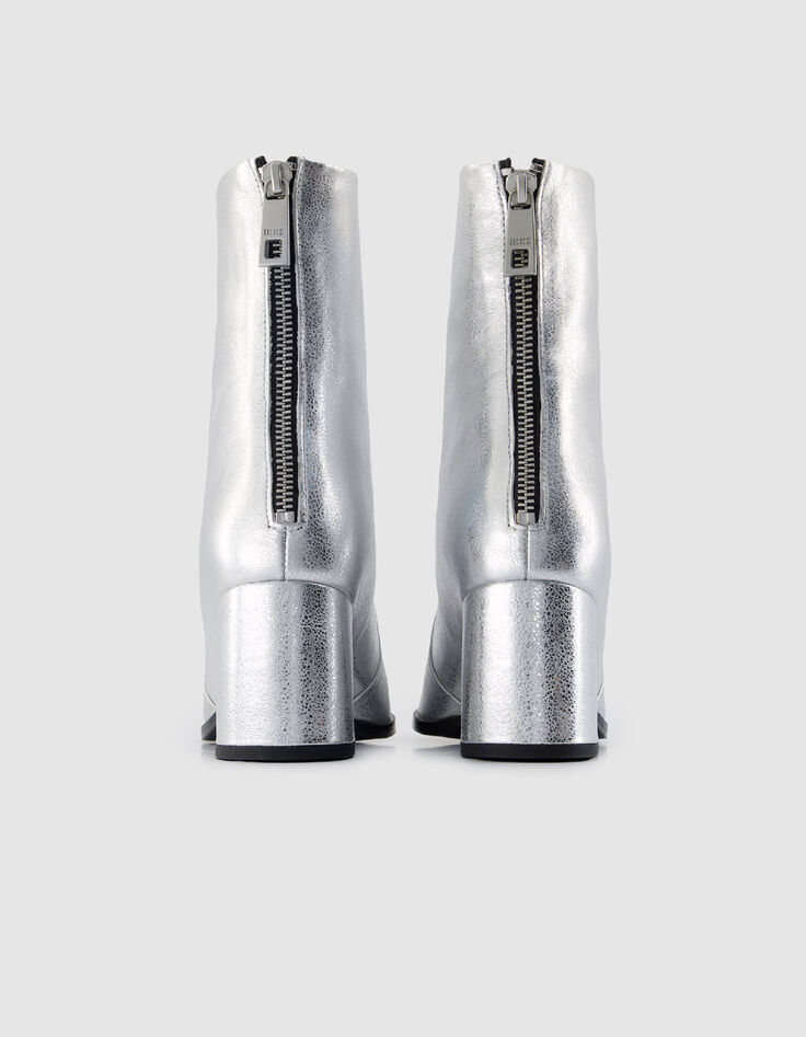 Boots &agrave; talon argent&eacute;es cuir zipp&eacute;es Femme-4