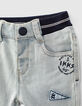 Baby boys’ bleach blue slogan organic cotton jeans  -2