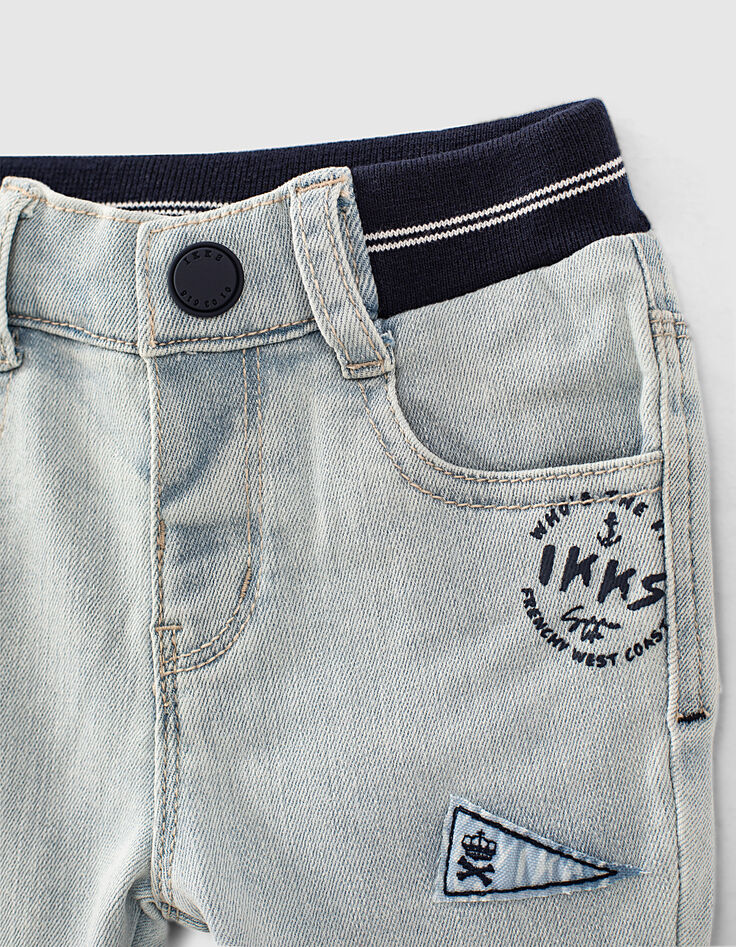 Baby boys’ bleach blue slogan organic cotton jeans  -2
