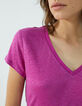 Linnen T-shirt fuchsiaroze sterborduursel dames-4
