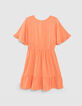 Orangefarbenes Mädchenkleid mit Rüschenärmeln-1