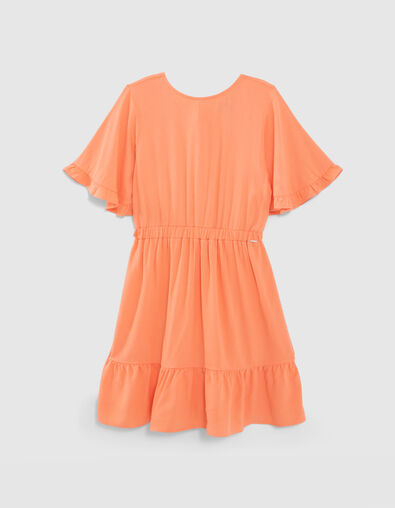 Orangefarbenes Mädchenkleid mit Rüschenärmeln - IKKS