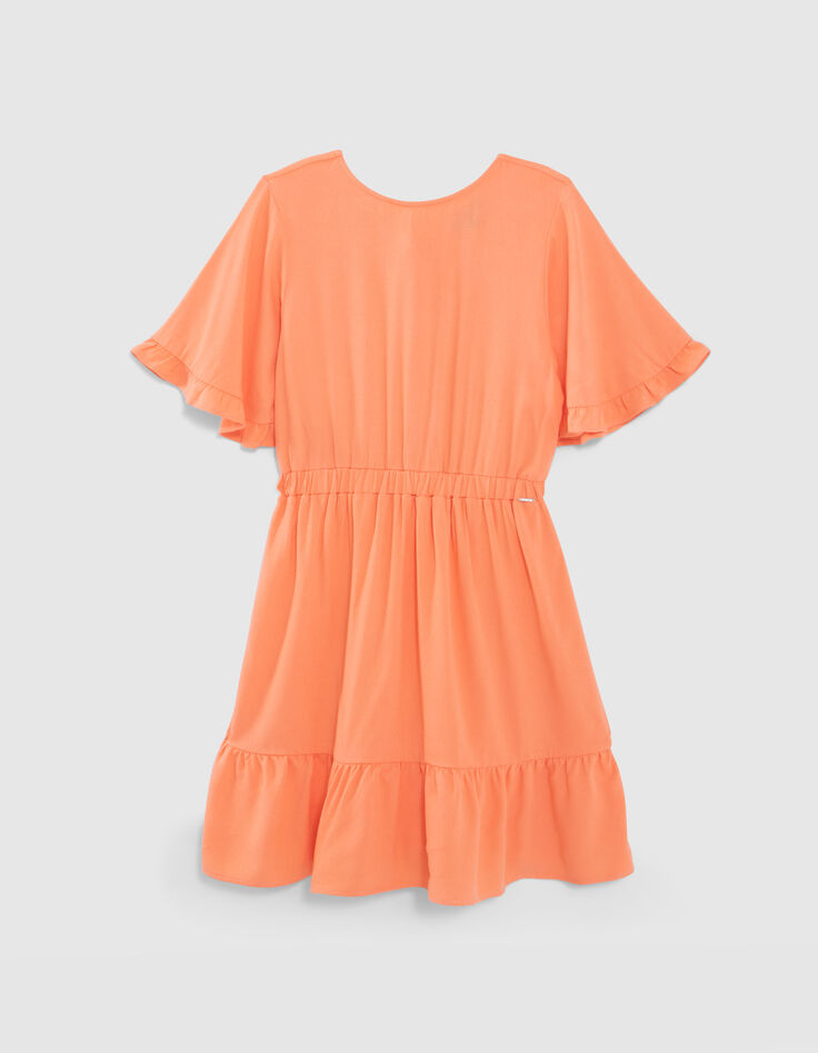 Orangefarbenes Mädchenkleid mit Rüschenärmeln-1