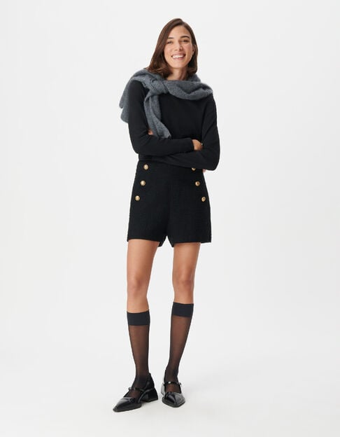 Schwarze Deckshorts f&uuml;r Frauen mit Tweed-Effekt - IKKS