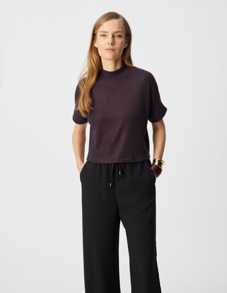 Women's burgundy sequined short-sleeve T-shirt-3