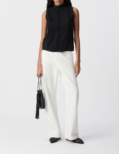 Mujer top negro sin mangas de algod&oacute;n org&aacute;nico con ribetes - IKKS