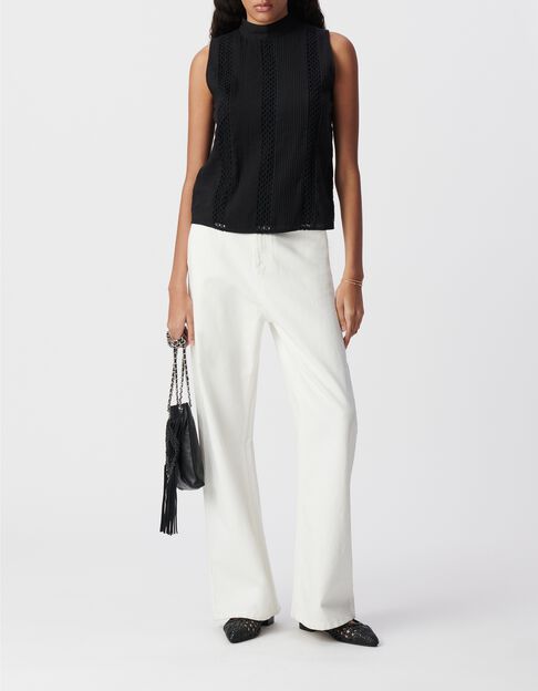 Mujer top negro sin mangas de algod&oacute;n org&aacute;nico con ribetes - IKKS