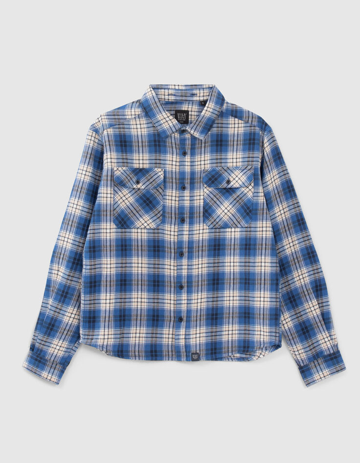 Chemise bleue à carreaux capuche amovible garçon-3