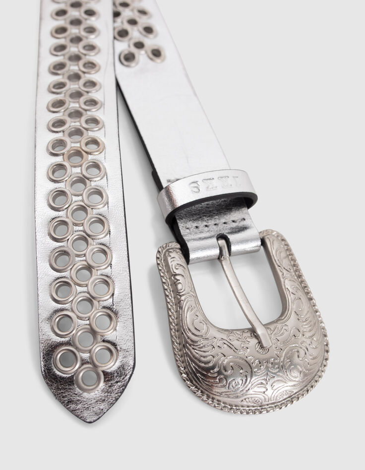 Ceinture cuir silver œillets silver Femme-4