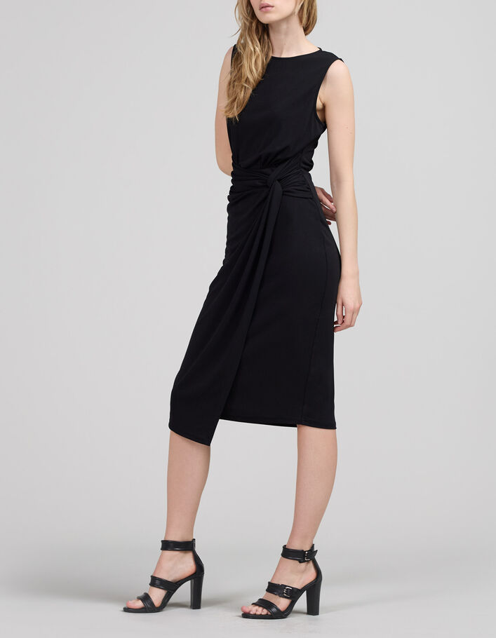 Robe noire maille recyclée effet portefeuille drapé Femme