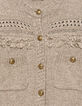 Women’s beige knit cardigan, fringed details, gold buttons-7