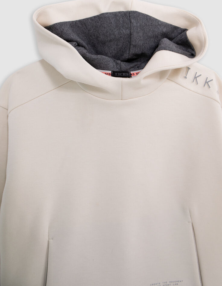 Boy's ecru hoodie, reflective sleeves, embossed slogan-2