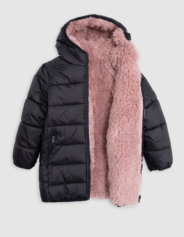 Chaqueta larga de sherpa reversible negra y rosa para niña-3 Chaqueta larga de sherpa reversible negra y rosa para niña-3