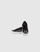 Sneakers noires cuir velours motif léopard et clous Femme-5