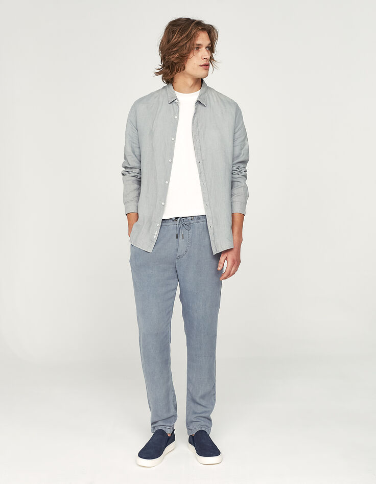 Chemise SLIM bleu grisé en lin Homme-5