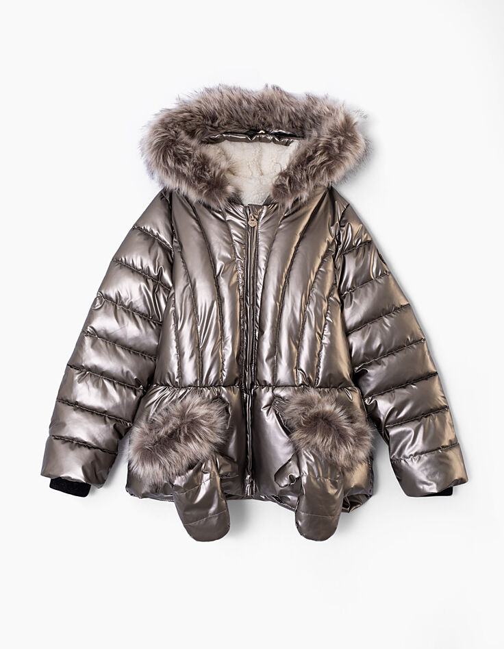 Anorak champán largo medio piel con guantes niña-2