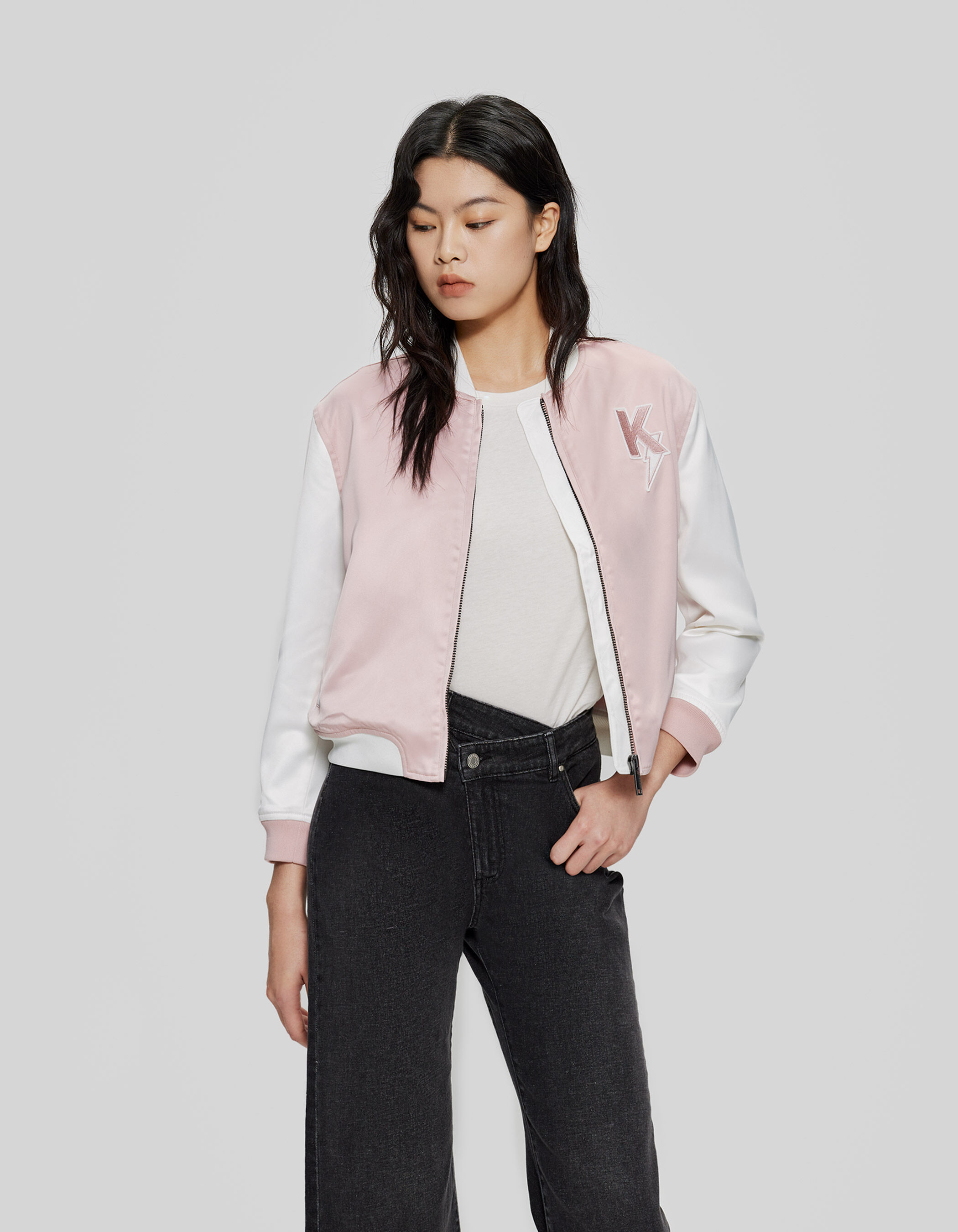 Women s pink white Varsity jacket badges and embroidery IKKS