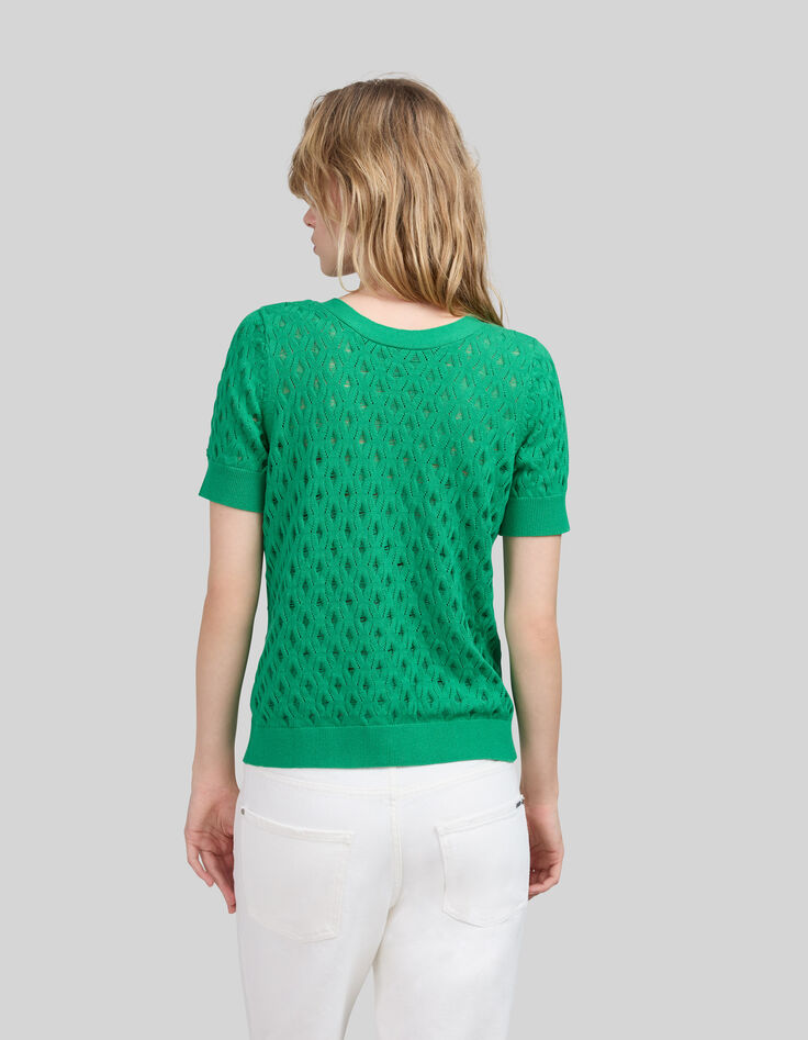 Camiseta menta punto calado mujer-3