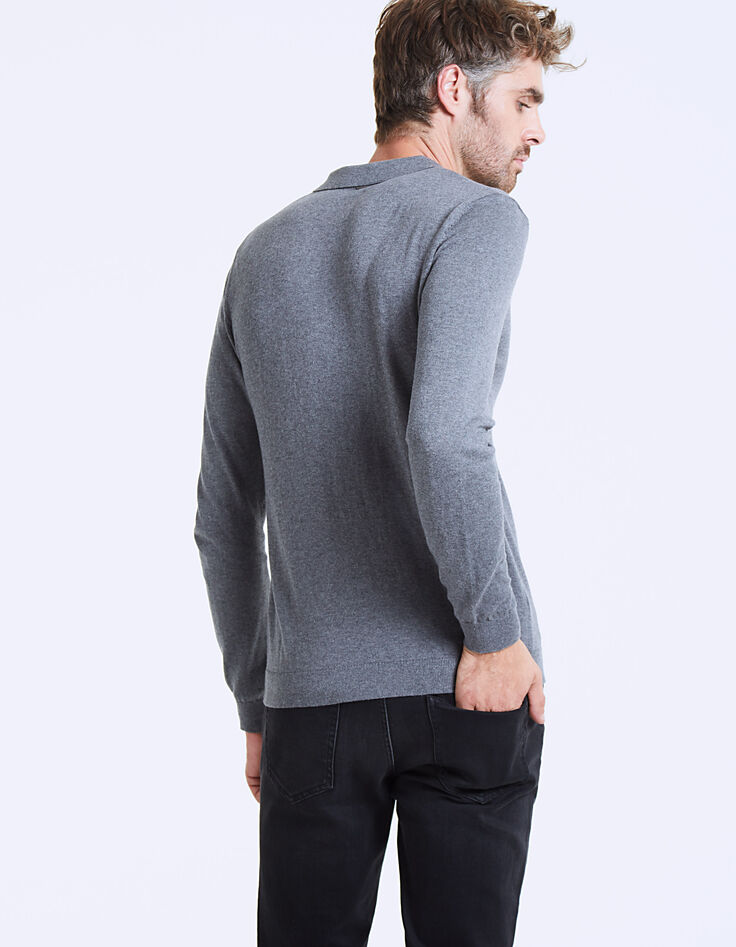 Men’s grey cotton knit polo shirt-3