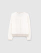 Cardigan blanc cassé bi matière brodé dos fille-4