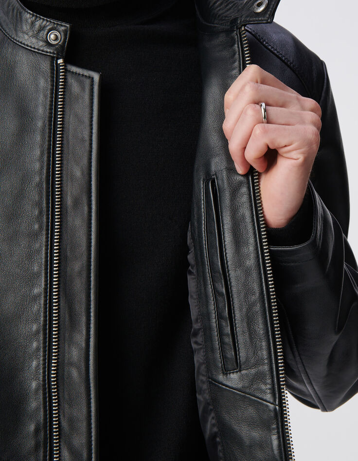 Men's black leather jacket-5