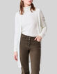 Women’s ecru mid-length cardigan, embroidered chevrons-1