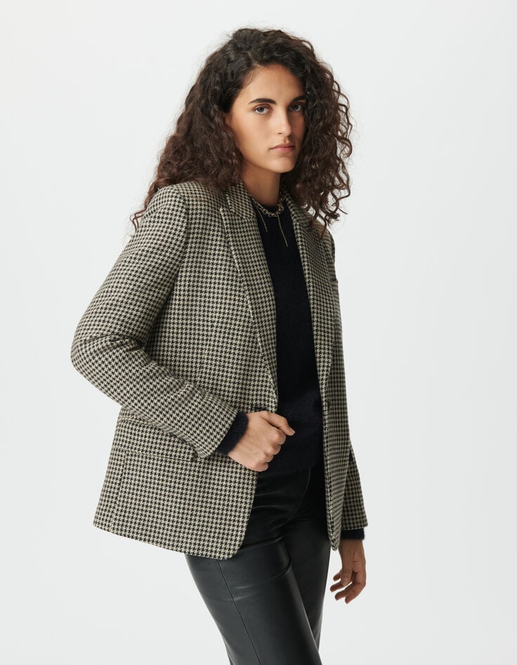 Women’s beige houndstooth suit jacket-3 Women’s beige houndstooth suit jacket-3