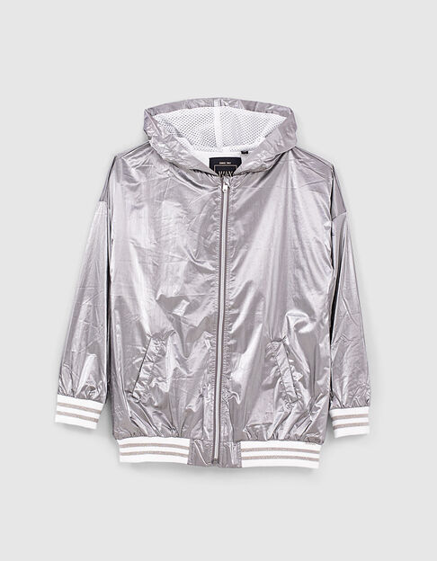 Girls’ dark silver nylon hooded jacket - IKKS