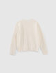 Cremeweißer Mädchenpullover im Ajours-Strick-3