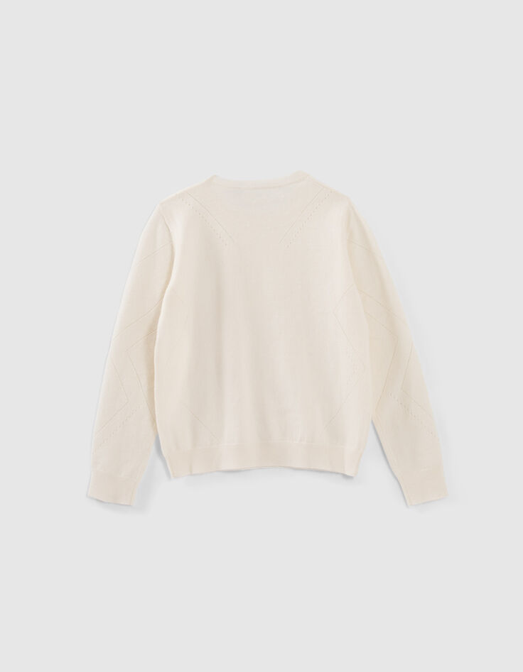 Cremeweißer Mädchenpullover im Ajours-Strick-3