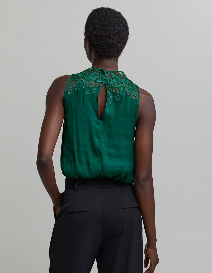 Woman's crumpled emerald top with lace detail-3