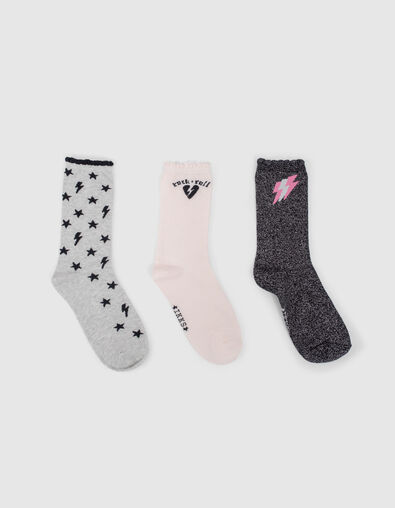 Calcetines gris jaspeado y rosa rock niña - IKKS