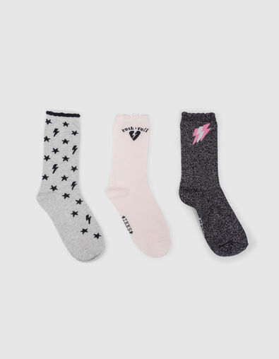 Girls’ grey marl rock motif/pink socks - IKKS
