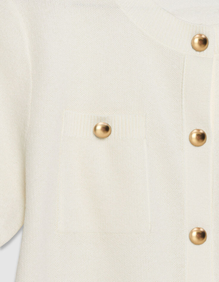 Cardigan manches courtes blanc tricot deux poches Femme-8
