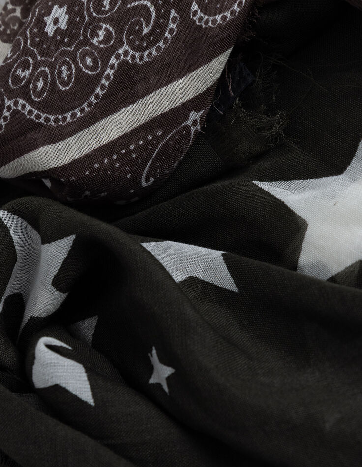 Pa&ntilde;uelos bandana cuadrados caqui estrellas y marr&oacute;n Mujer-7