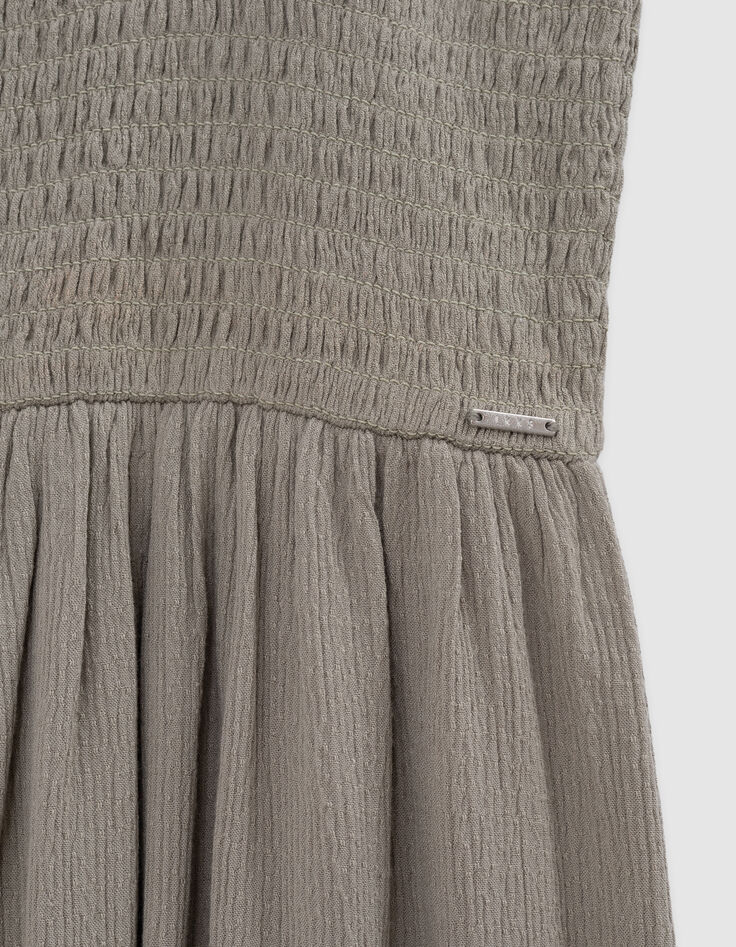 Robe fines bretelles kaki à smocks fille-5