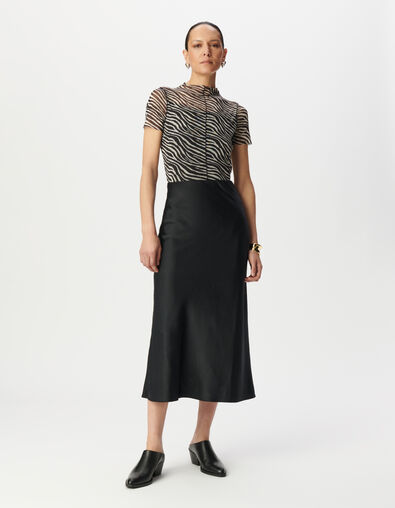 Black zebra motif mesh T-shirt - IKKS