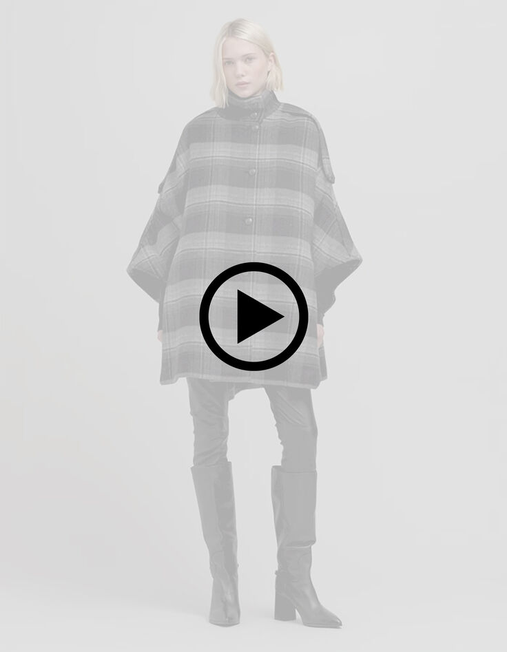 Oversized grijze geruite cape voor dames-7
