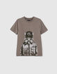 Donkerkaki T-shirt opdruk lynx-pet jongens -1