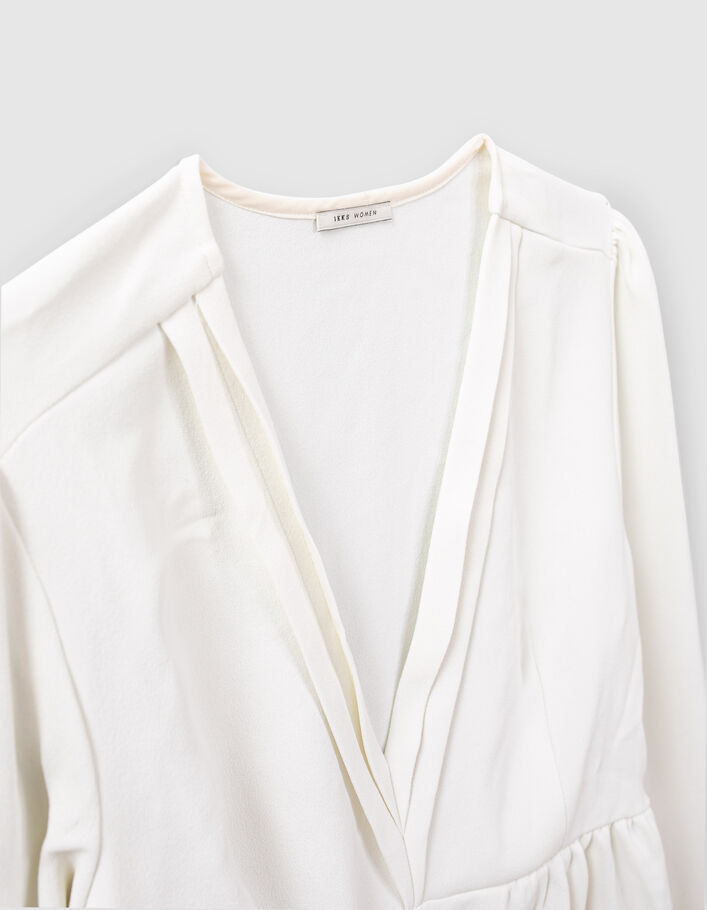 Women’s ecru crepe peplum blouse, horizontal pleat collar  - IKKS
