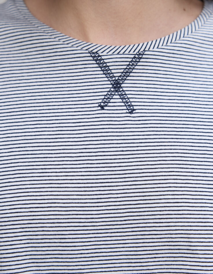 Women's navy blue striped white knotted organic cotton T-shirt-4