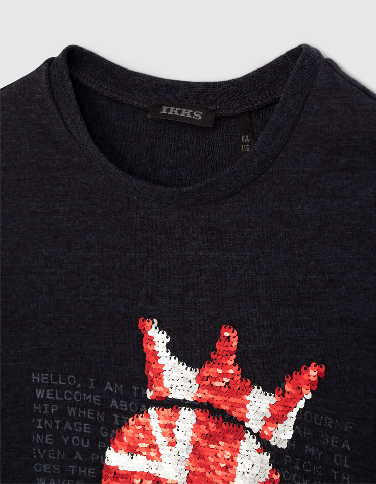 T-shirt navy tête de mort sequins réversibles garçon -2