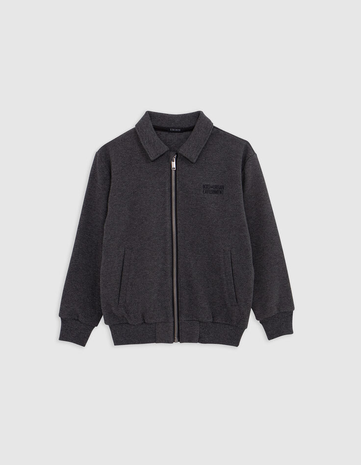 Cardigan zippé gris maille Ottoman broderie dos garçon-1 Cardigan zippé gris maille Ottoman broderie dos garçon-1