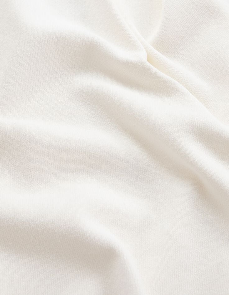 Pull blanc cass&eacute; tricot sans manches col montant Femme-7