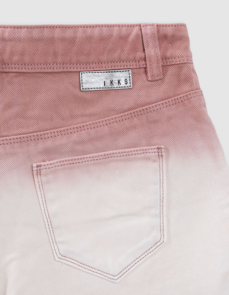 Short en jean rose frangé effet deep dye fille-5