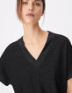 Tee-shirt col V noir lurex maille fantaisie Femme-5