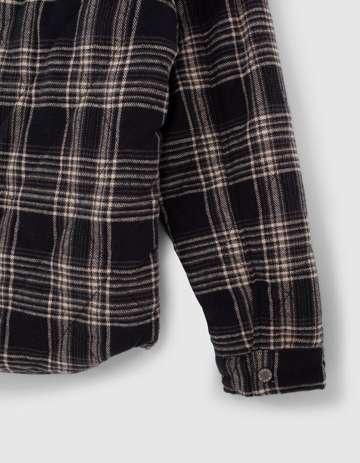 Schwarze Jungenjacke mit Karos und Sherpafleecefutter-5
