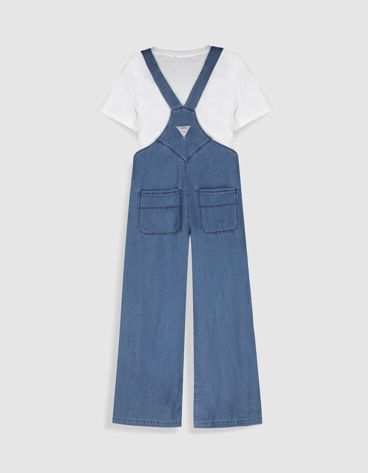 2-in-1 blauwe denim overall met wit T-shirt voor meisjes-6