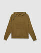 Women’s khaki organic cotton hoodie, buttons and slogan-5